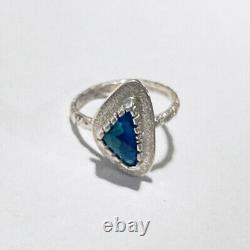 Bague en azurite naturelle en argent sterling, unique en son genre, environ 10,5 +/-.