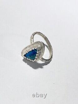 Bague en azurite naturelle en argent sterling, unique en son genre, environ 10,5 +/-.