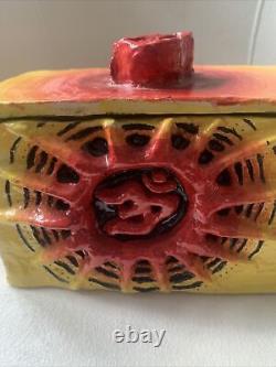 Boîte de prière en céramique faite à la main avec symbole OM OOAK Unique hindou bouddhiste