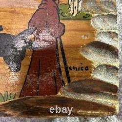 Boîte en bois mexicaine vintage Chico par Pintado A Mano, sculpture d'art populaire, pièce unique