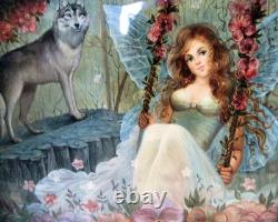 Boîte en laque russe peinte à la main, unique, Fée et le Loup par Frolova