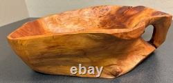 Bol plateau en bois naturel sculpté à la main, vintage et unique en son genre