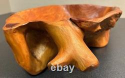 Bol plateau en bois naturel sculpté à la main, vintage et unique en son genre