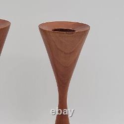 Bougeoir en bois tourné à la main au style MCM, pièce unique