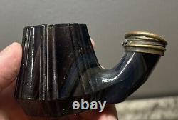 Bouilloire à thé unique en son genre en encre de cobalt/ambrée avec beaucoup de tourbillons à voir absolument.
