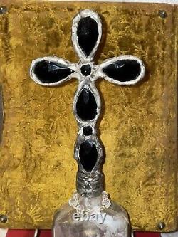 Bouteille en cristal noir faite à la main avec une croix unique, artisanale et originale, de style bohème 13.