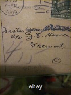 Carte postale de 1909 à J. Edgar Hoover, de sa mère, avec 1 cent Franklin, UNE PIÈCE UNIQUE
