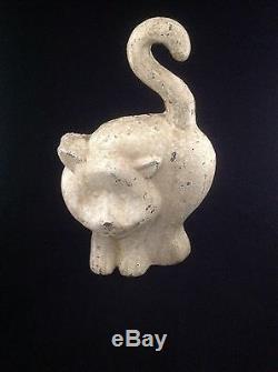 Cast Vintage Antique Fer Kitty Chubby Chat Blanc Chaton Doorstop One Of A Kind