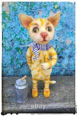 Chat en feutre aiguille, unique en son genre, jouet d'art, collectionnable, jouet fait main, réalisé par un artiste