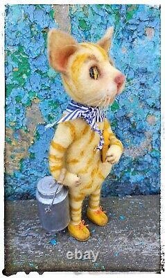 Chat en feutre aiguille, unique en son genre, jouet d'art, collectionnable, jouet fait main, réalisé par un artiste