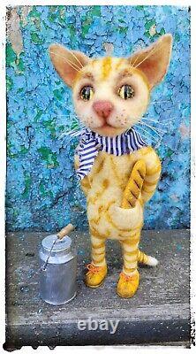 Chat en feutre aiguille, unique en son genre, jouet d'art, collectionnable, jouet fait main, réalisé par un artiste