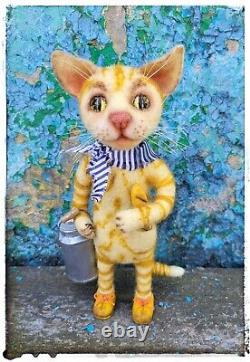 Chat en feutre aiguille, unique en son genre, jouet d'art, collectionnable, jouet fait main, réalisé par un artiste