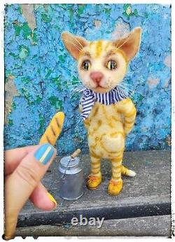 Chat en feutre aiguille, unique en son genre, jouet d'art, collectionnable, jouet fait main, réalisé par un artiste