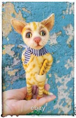 Chat en feutre aiguille, unique en son genre, jouet d'art, collectionnable, jouet fait main, réalisé par un artiste