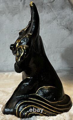 Chat sorcière noire/dorée en céramique artisanale unique et légère