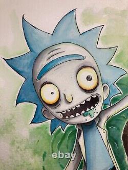 Chris Uminga ORIGINAL 2015 Peinture Aquarelle Rick et Morty Unique en Son Genre