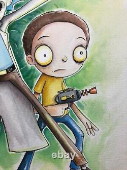 Chris Uminga ORIGINAL 2015 Peinture Aquarelle Rick et Morty Unique en Son Genre