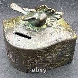 Chris et Pat Shatsby Tirelire oiseau fantaisiste en bronze signé, pièce unique MCM