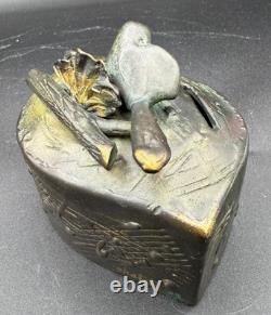 Chris et Pat Shatsby Tirelire oiseau fantaisiste en bronze signé, pièce unique MCM