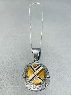 Collier en argent sterling vintage Navajo unique en son genre avec œil de tigre et onyx