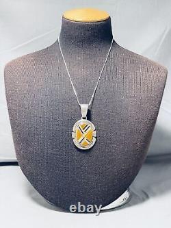 Collier en argent sterling vintage Navajo unique en son genre avec œil de tigre et onyx