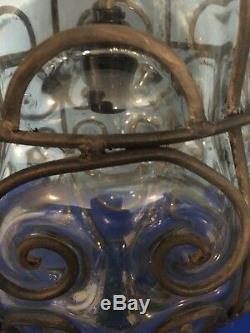 Cool Vintage Swag Lampe Verre À L'intérieur De La Métalerie Clear Coke Glass -un Unique