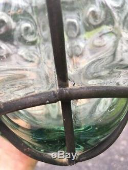 Cool Vintage Swag Lampe Verre À L'intérieur De La Métalerie Clear Coke Glass -un Unique