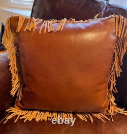 Coussin en cuir, image amérindienne, fait main, pièce unique, 16 x 16