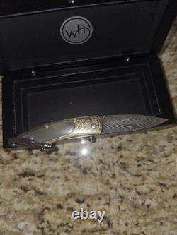 Couteau de poche William Henry unique trimestriel. Topaze naturelle Koftgari 24k.