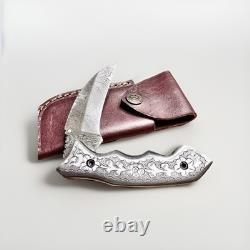 Couteau de poche en damas unique, roulé à la main et artistique