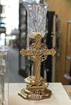 Croix vintage en métal cristal unique de 21 pouces en or porte-bougie large