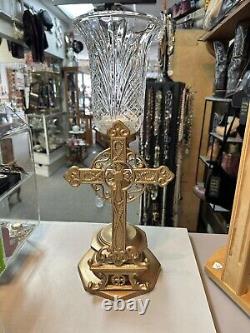 Croix vintage en métal cristal unique de 21 pouces en or porte-bougie large