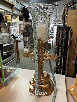 Croix vintage en métal cristal unique de 21 pouces en or porte-bougie large