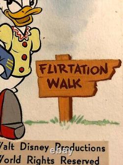 Disney Donald Duck Très Rare Illustration de Bande Dessinée Signée Unique en Son Genre Dessin d'Art '52