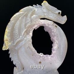 Dragon en Quartz Druzy Géode Sculpté à la Main Unique en Son Genre