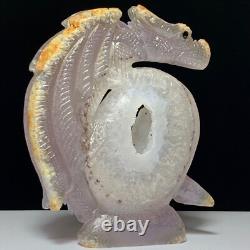 Dragon en cristal de quartz druzy géode sculpté à la main, unique en son genre