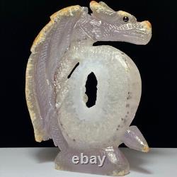 Dragon en cristal de quartz druzy géode sculpté à la main, unique en son genre