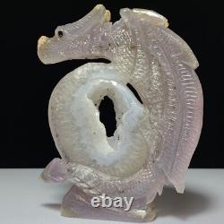 Dragon en cristal de quartz druzy géode sculpté à la main, unique en son genre