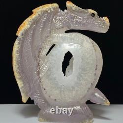 Dragon en cristal de quartz druzy géode sculpté à la main, unique en son genre