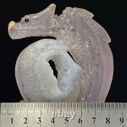 Dragon en cristal de quartz druzy géode sculpté à la main, unique en son genre