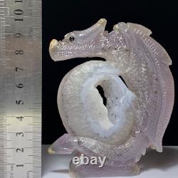 Dragon en cristal de quartz druzy géode sculpté à la main, unique en son genre