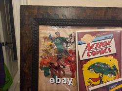 Éditions Millennium de One of a Kind Comics JLA DC avec présentoir et œuvre encadrée