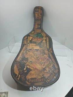 Étui de guitare vintage unique avec publicité et coupures de presse des années 1970