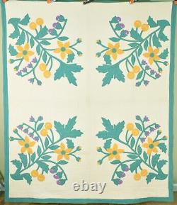 Extérieur Vintage 30's Floral Applique Quilt Rare, Un-of-a-kind Design