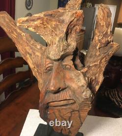 Figurine Vintage Grande Tronc d'Arbre Sculpté en Bois Vieil Homme Art Populaire Unique