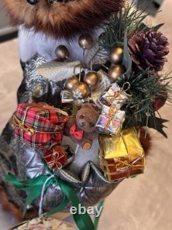 Figurine de Père Noël artisanale unique en son genre, signée, héritage de Noël 19