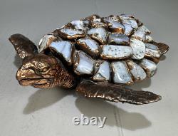 Figurine de Tortue de Mer en Cuivre avec Coquille en Agate Bleue Unique 9