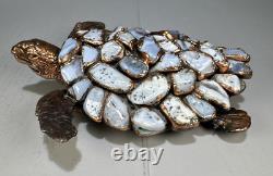 Figurine de Tortue de Mer en Cuivre avec Coquille en Agate Bleue Unique 9