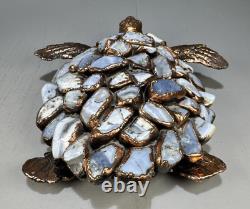 Figurine de Tortue de Mer en Cuivre avec Coquille en Agate Bleue Unique 9