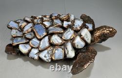 Figurine de Tortue de Mer en Cuivre avec Coquille en Agate Bleue Unique 9